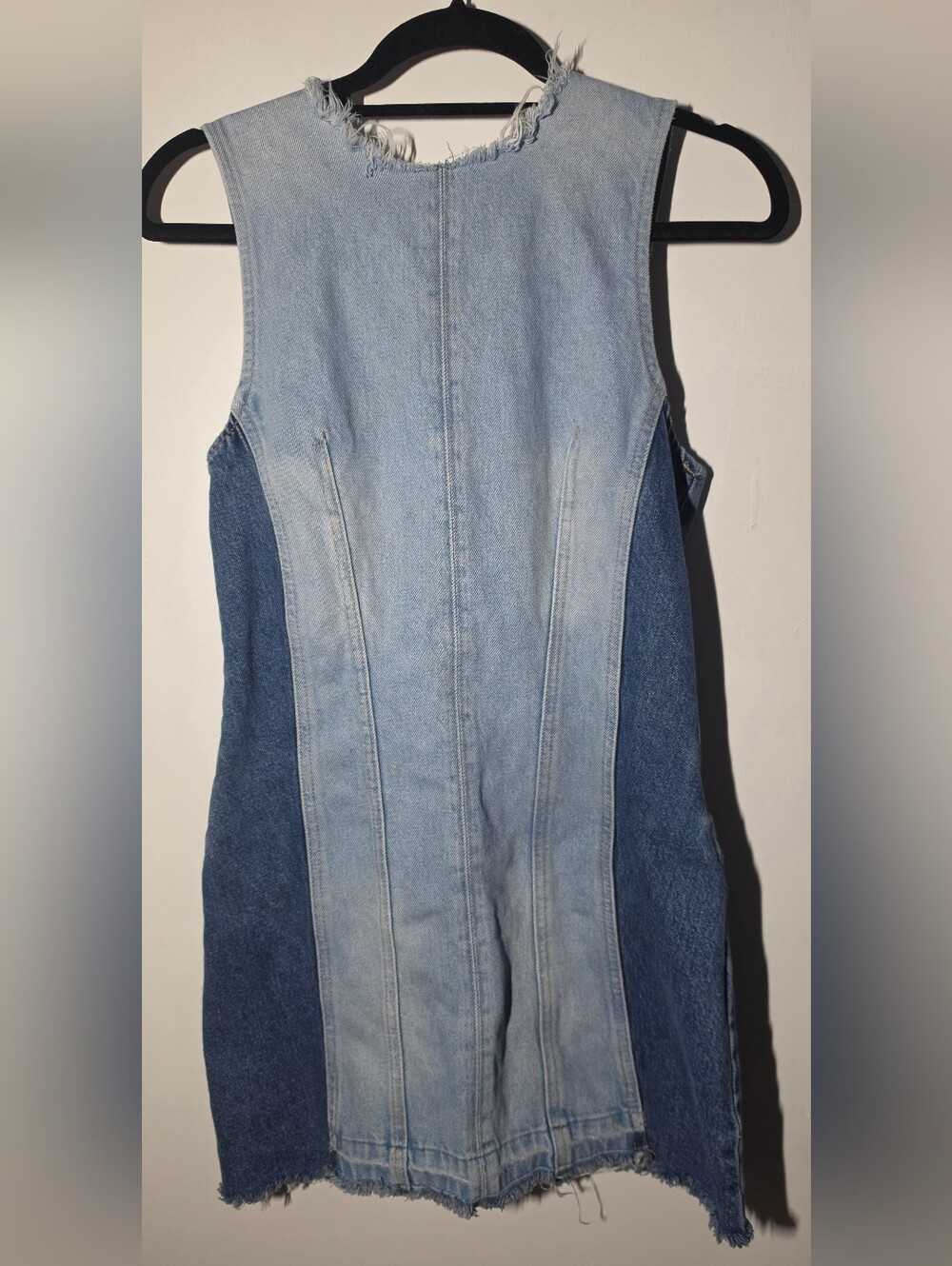 Zara Two-Tone Light & Dark Blue Denim Overalls Dress